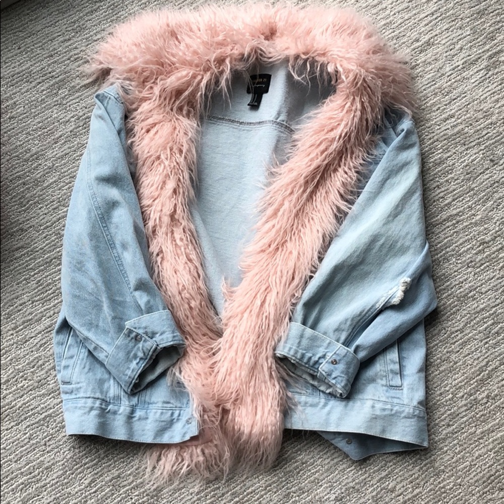 Pink fur jean jacket